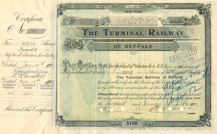 Terminal Railway of Buffalo Transferred to Wm. K Vanderbilt - Autograph